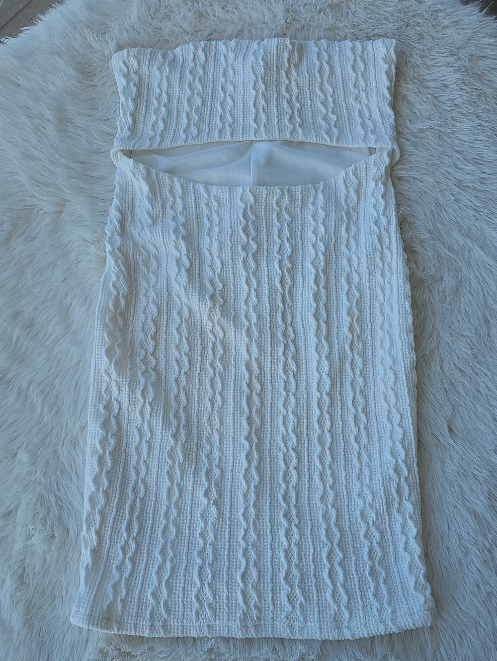 Fashion Nova White Cable Knit Strapless Mini Dress